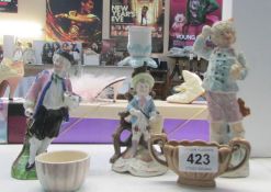 3 porcelain figures and 2 other items