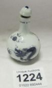 A 20c porcelain blue and white scent bottle with dragons