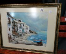 A framed oil on canvas Mediterranean scene