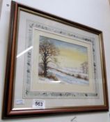 A watercolour of a winter landscape signed P Hunt
