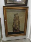 A large gilt framed Victorian oil on canvas of a fully rigged tall ship signed R H Kay, 1882