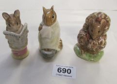 3 Beswick Beatrix Potter figures of mice