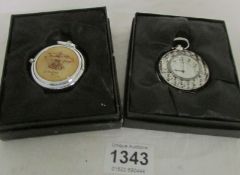 2 boxed Heritage collection silver plated pocket watches