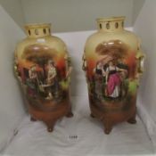 A pair of tall transfer printed vases, a/f