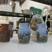 A Victorian jug and 5 Victorian jars, (Pratt ware) some a/f