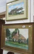 2 thatched cottage watercolour scenes