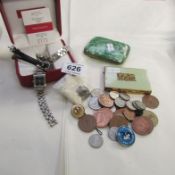 A mixed lot including watches, coins etc