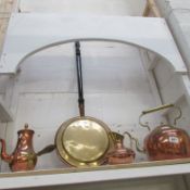 A copper kettle, copper jug, copper pot and warming pan