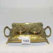 A double brass inkwell