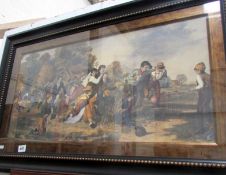A framed early print of boys playing football