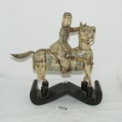 An 18th century bone Chinese warrior on horseback, a/f