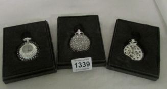 3 boxed Heritage collection silver plated pocket watches