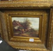 A gilt framed oil on canvas (boys on swing) signed E.C. Williams