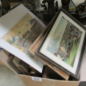 A box of pictures including watercolours