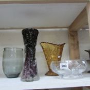 3 glass vases and a dish