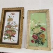 2 floral painted glass panels