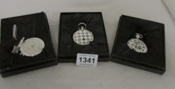 3 boxed Heritage collection silver plated pocket watches