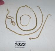 2 9ct gold necklaces, 2 9ct gold bracelets and 9ct gold earrings
