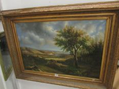 A large gilt framed oil on canvas country scene