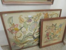 2 framed crewel work pictures