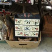 A mixed lot including basket, doorstop, spice drawers etc