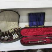 2 cased cutlery sets, carving set and 6 decorative forks