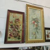 A floral oil painting on glass, an oil painting 'verso' (1 a/f) and a floral print