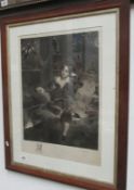 An oak framed Victorian print of a young boy signed Waltner
