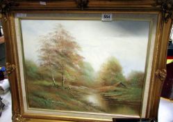 An oil on canvas rural scene with stream signed Chapman