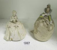 A Victorian pin cushion and a French lady figure (both a/f)