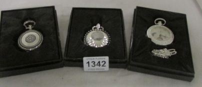 3 boxed Heritage collection silver plated pocket watches