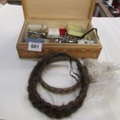 A box of costume jewellery including  hair braid