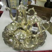 A 4 piece silver plate tea set on tray