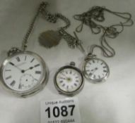 3 silver pocket watches and 2 chains, a/f