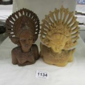 2 Balinese carved wood figure heads