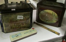 2 old biscuit tins and 2 pencil tins