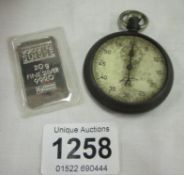 A German Nazi 'junghans' pocket watch a/f and a 20g silver ingot