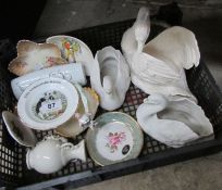 A mixed lot of china including Swans, ornaments etc