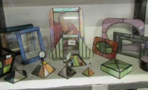 A mixed lot of Tiffany style glass items