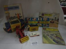 A quantity of Corgi magazines, a Matchbox combine harvester and a Matchbox car