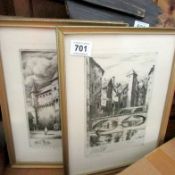 A set of 4 pictures of town and castle scenes