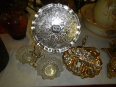 A silver plated tray and 3 other items