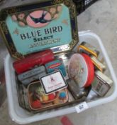 A bluebird toffee tin and collection of cigarette tins