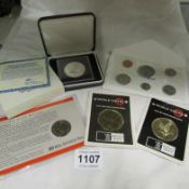 A Turks and Caicos 1979 10 crown silver proof coin and other coins and medals