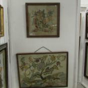 2 framed and glazed embroideries (1 glass a/f)