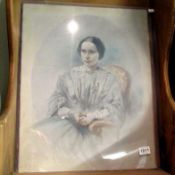 An unframed watercolour portrait of a Victorian lady