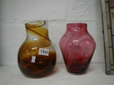 2 art glass vases