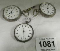 3 ladies silver fob watches (1 missing glass and all a/f)