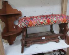 A wooden stool, corner shelf and mirror base