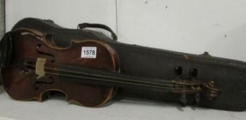 A cased violin